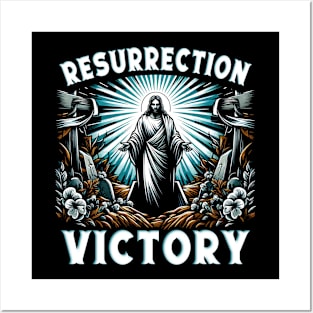 Resurrection Victory, Jesus emerging from the tomb symbols of new life Posters and Art